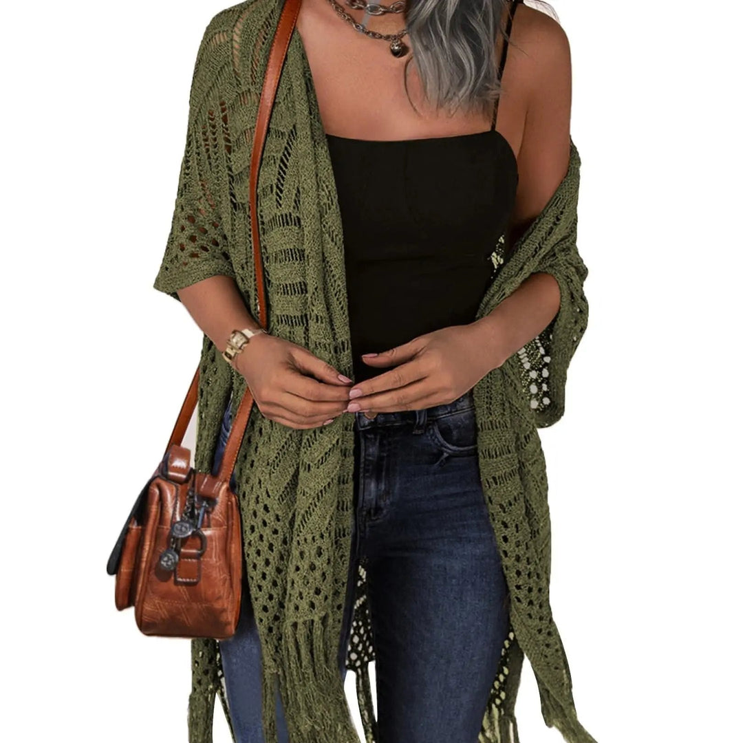 😍Women’s Oversized Knit Cardigan – Lightweight Crochet Tassel Kimono for Spring &amp; Summer 🌸