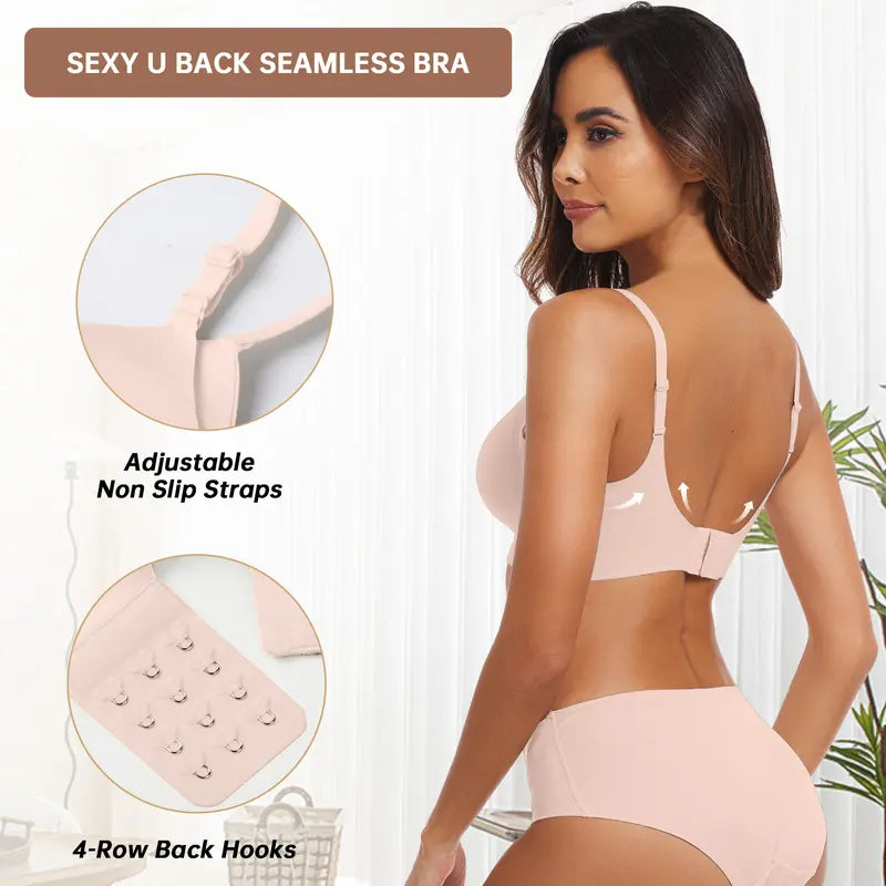Sujetador push-up sin aros, escote en V profundo y sin costuras