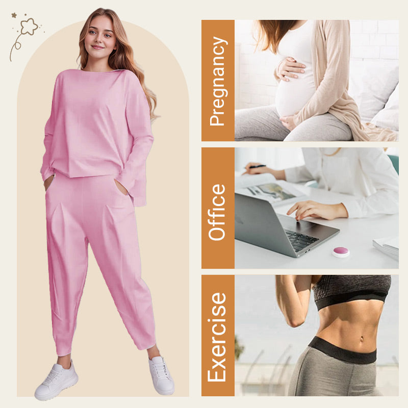 Round-Neck Long-Sleeved Top ＆ Pants 2-Piece Set | Wrinkle-Free &amp; Breathable |