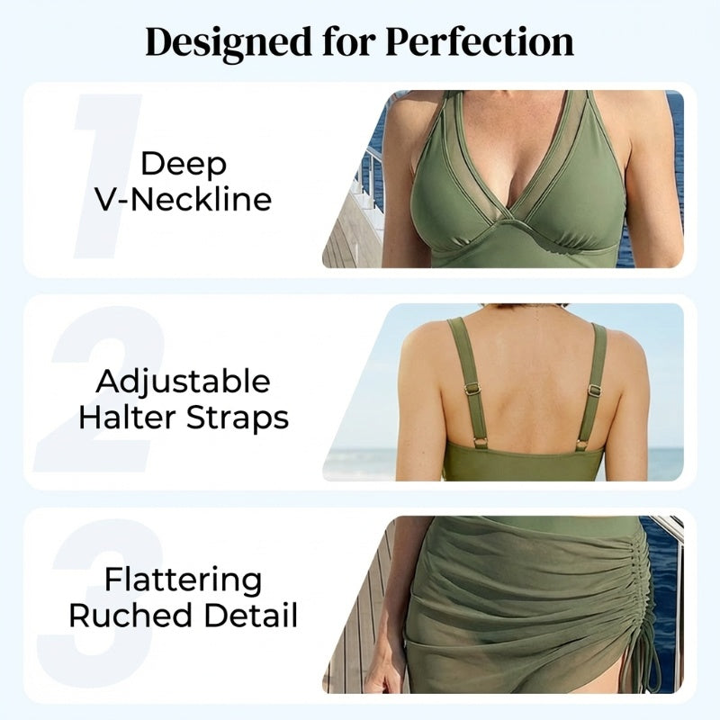 🏖️ High Waisted Bikini Set with Swim Skirt – Gentle tummy control, flattering skirt coverage. Feel confident &amp; comfortable by the water. 🌊🌸