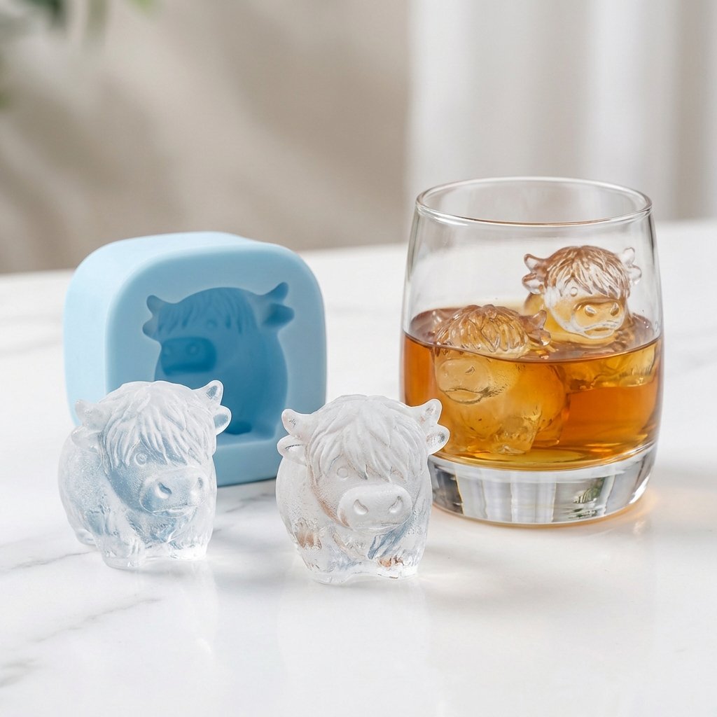 🐮 Mini Highland Cow isterningform – Sød 3D-is til drinks, fester &amp;  Gaver