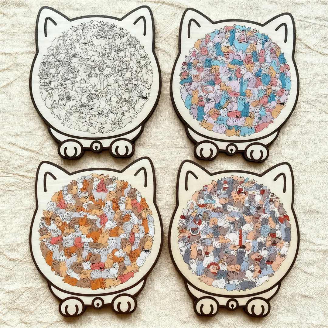 🎁135-Piece Morandi-Colored Cat Shaped Wooden Jigsaw Puzzle