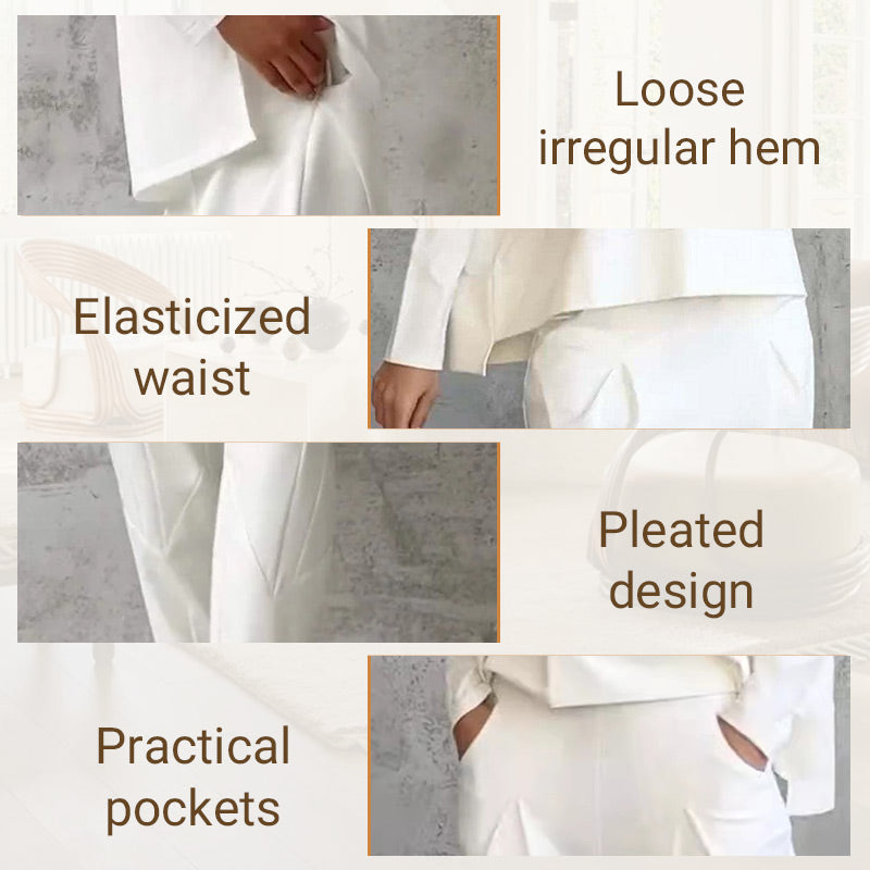 Round-Neck Long-Sleeved Top ＆ Pants 2-Piece Set | Wrinkle-Free &amp; Breathable |