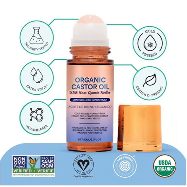 Organic Golden Castor Oil Roll-On with Rose Quartz