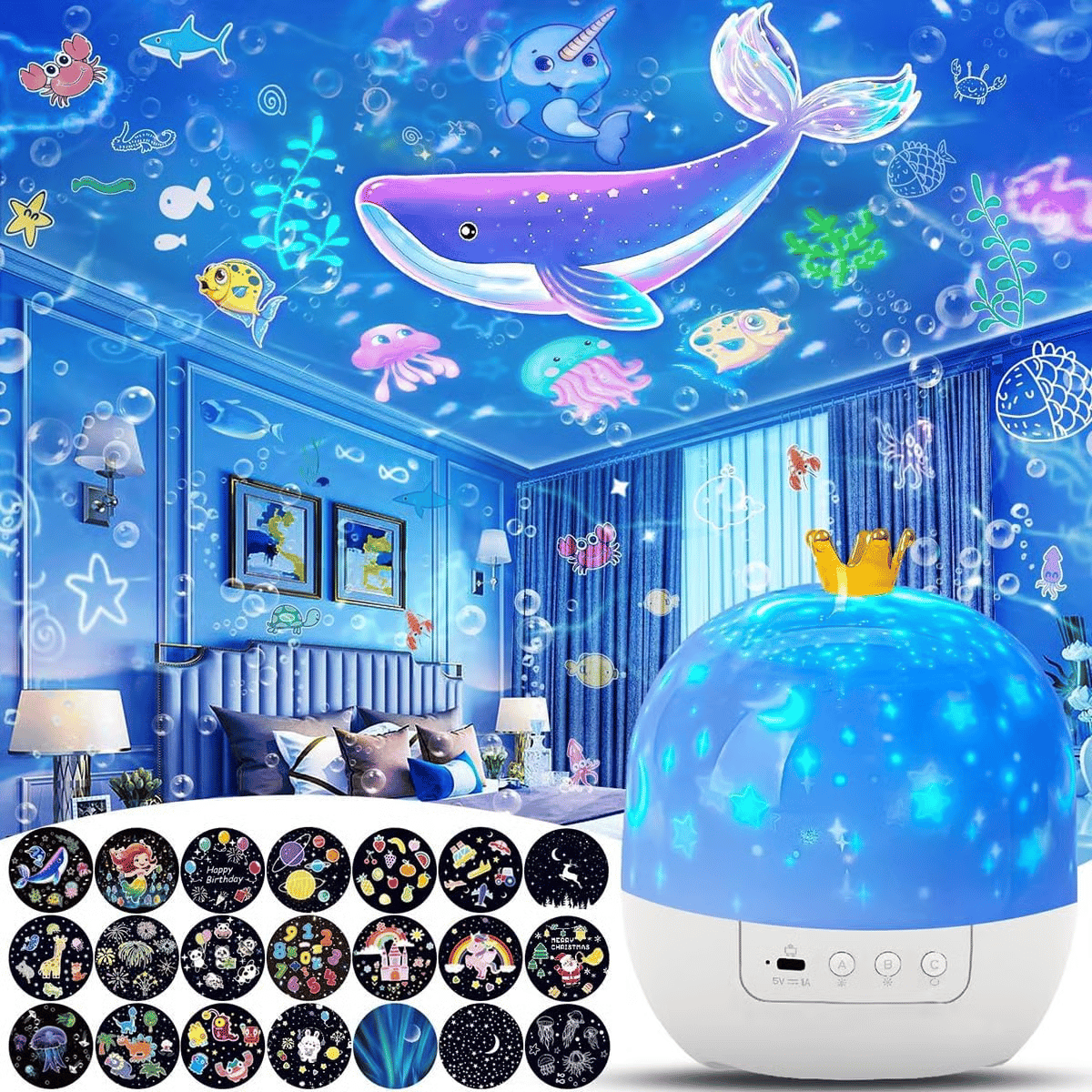 ⏳Limited time 50% discount💥🎃👻 Children's night light projector with 15 films 🔋Type-C charging
