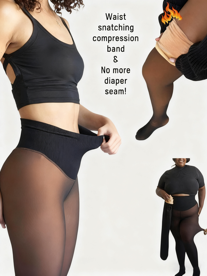 🔥Lynsalg 50 % RABATT!!⚡20 000+ SOLGT! 🏆❄️Flawless Legs Falske Gjennomsiktige Varme Plysjforede Elastiske Strømpebukser