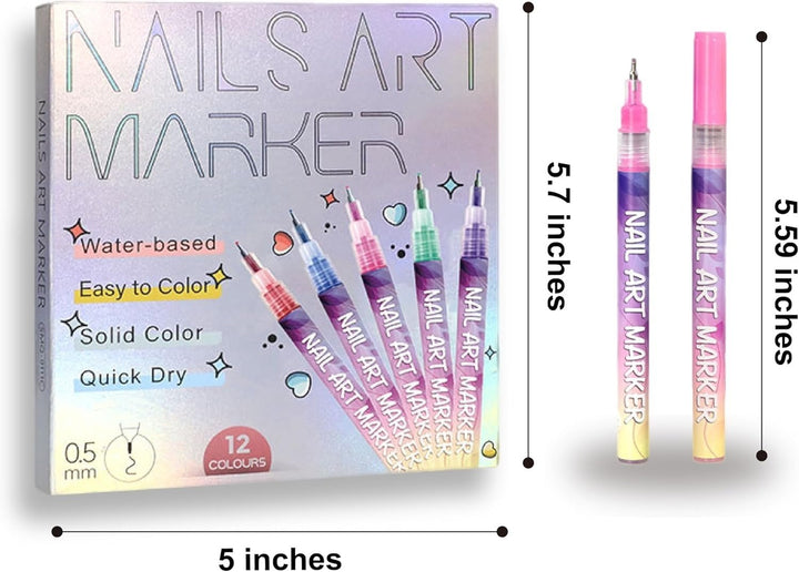🎁Varmt salg 50 % RABATT⏳🎨12 farger neglekunstpenner sett