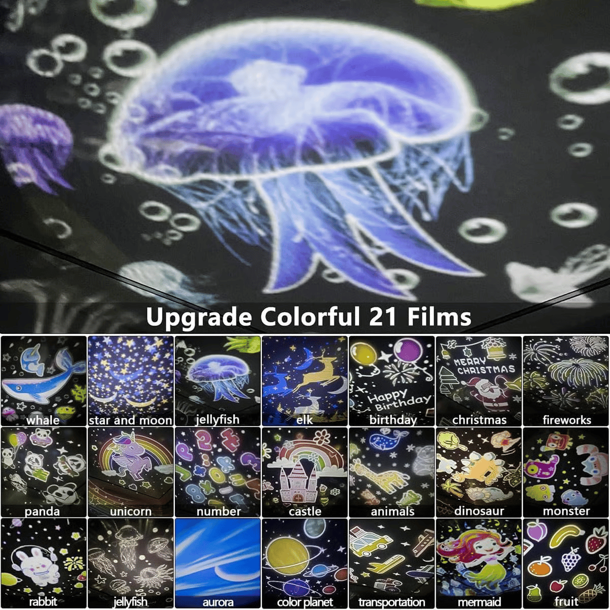 ⏳Limited time 50% discount💥🎃👻 Children's night light projector with 15 films 🔋Type-C charging