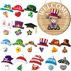 ⏰Interchangeable Welcome Sign with Highland Cow Featuring Seasonal Magnet, Detachable Hats, Accessories