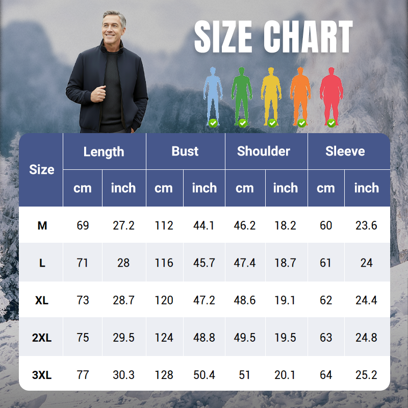 Men's Solid Color Zip Up Warm Jacket -💪Anti-wrinkle, windproof, rainproof and snowproof!