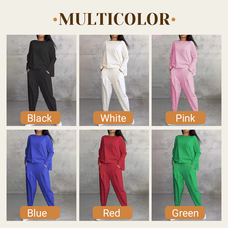 Round-Neck Long-Sleeved Top ＆ Pants 2-Piece Set | Wrinkle-Free &amp; Breathable |