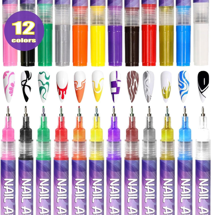 🎁Varmt salg 50 % RABATT⏳🎨12 farger neglekunstpenner sett