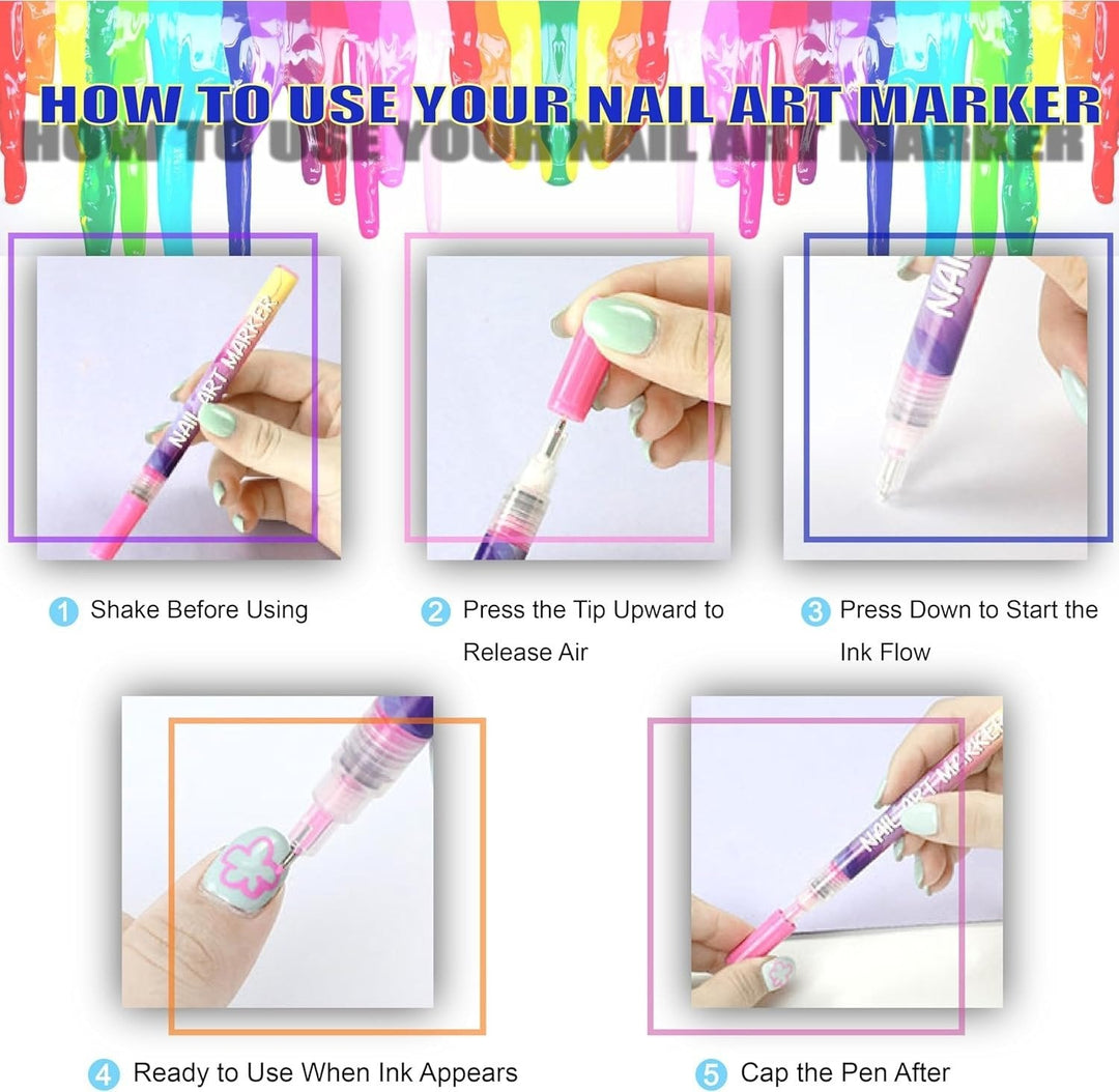 🎁Varmt salg 50 % RABATT⏳🎨12 farger neglekunstpenner sett