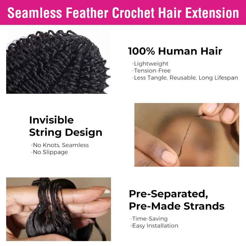 ISEE HAIR Human Hair Crochet Extensions Miracle Knots Pre-Separated 50g/Pack – Knotless Boho Braids, 4-5 Packs for Full Head, Multiple Curly &amp; Wave Textures
