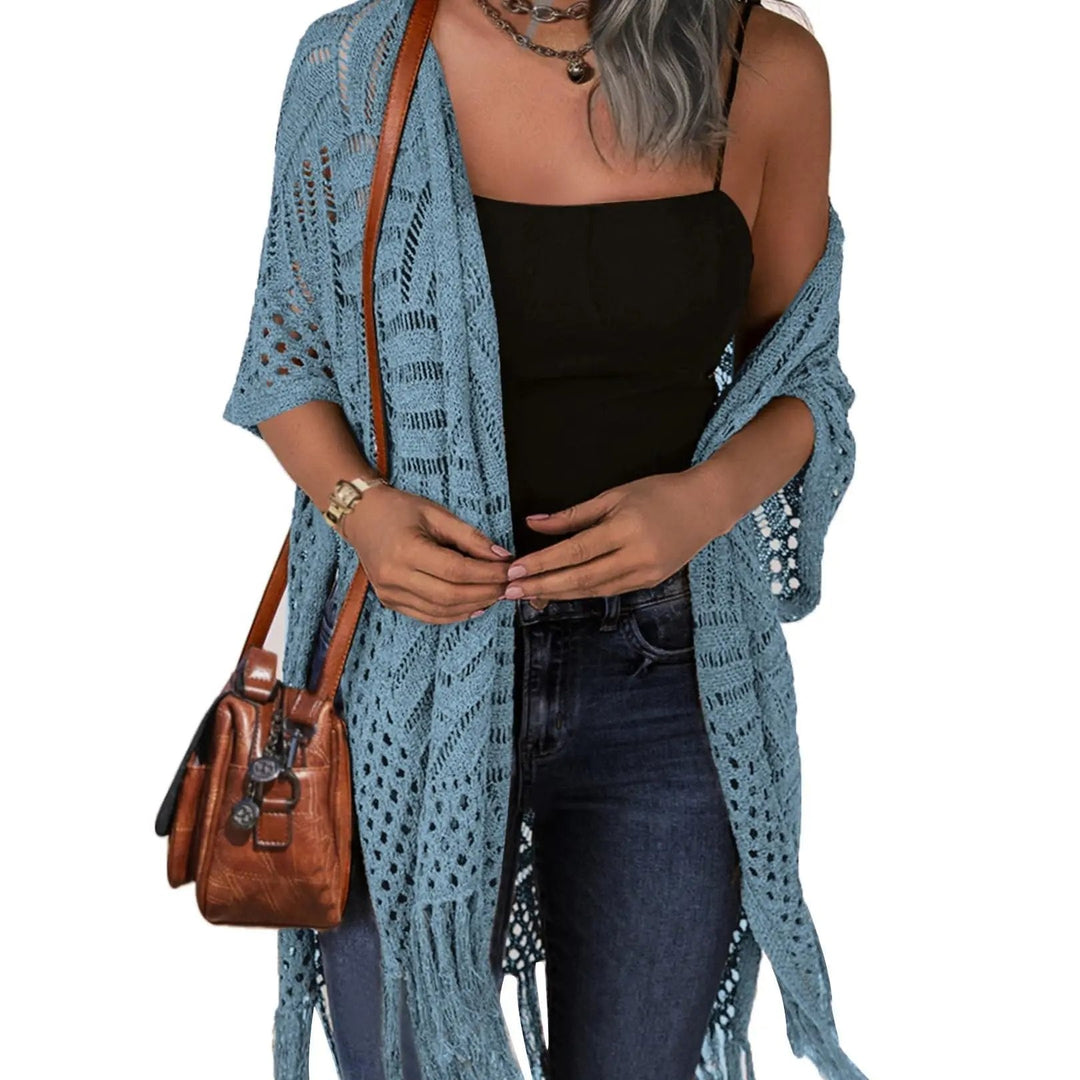😍Women’s Oversized Knit Cardigan – Lightweight Crochet Tassel Kimono for Spring &amp; Summer 🌸