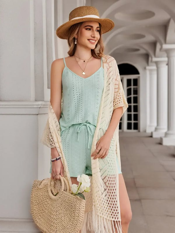 😍Women’s Oversized Knit Cardigan – Lightweight Crochet Tassel Kimono for Spring &amp; Summer 🌸
