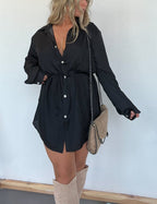 🔥Women's Solid Color Long Sleeve Shirt Dress