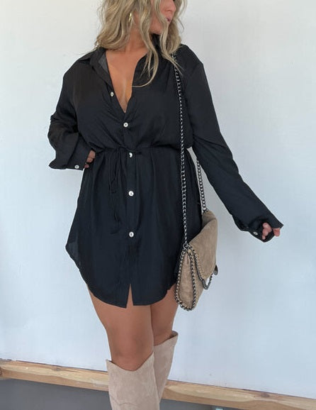 🔥Women's Solid Color Long Sleeve Shirt Dress