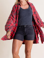 ⏰Early Autumn Sales 50% OFF🍂Women's Mineral Washed Button Down Plaid Shirt With Pockets