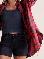 ⏰Early Autumn Sales 50% OFF🍂Women's Mineral Washed Button Down Plaid Shirt With Pockets
