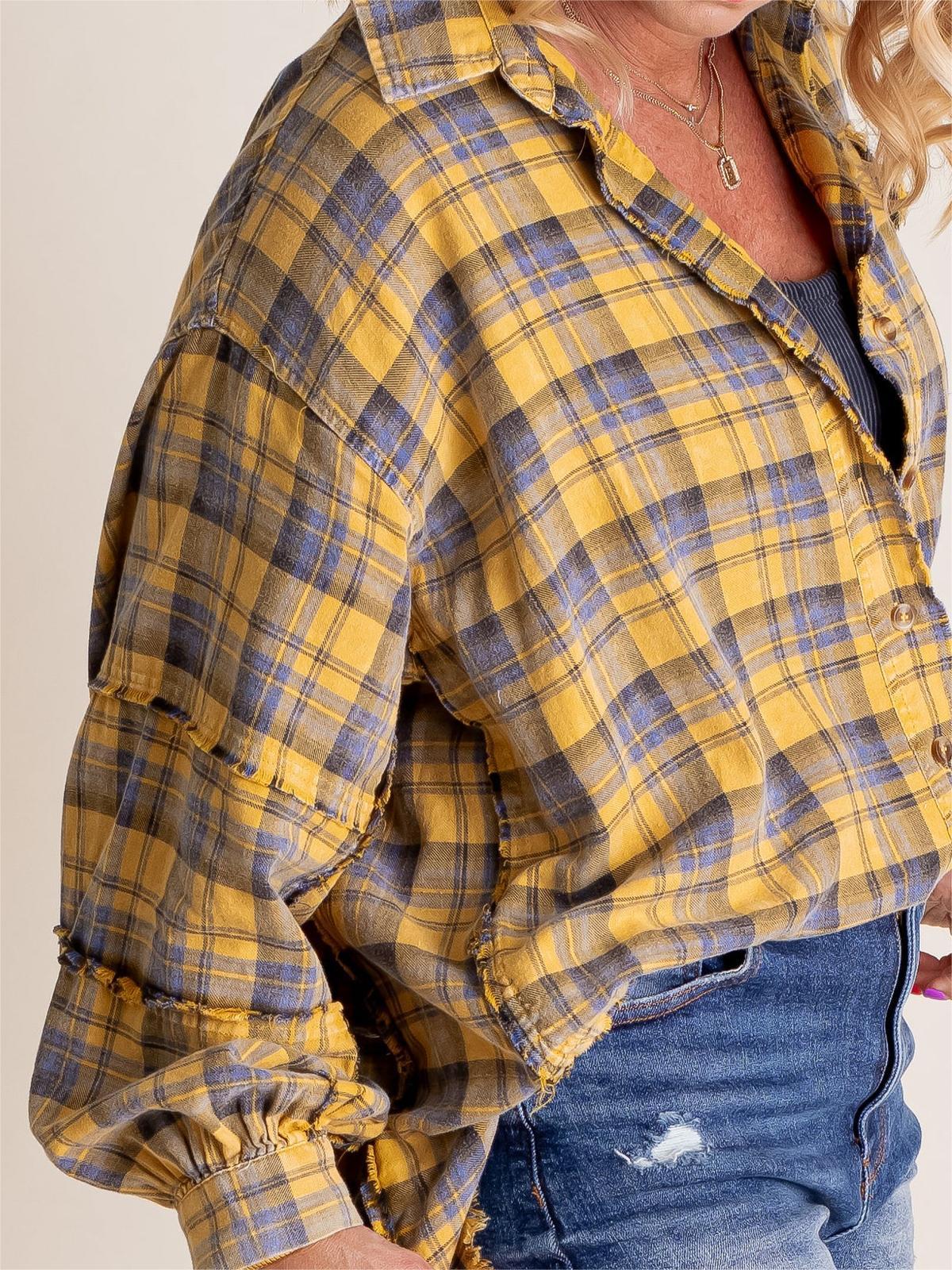⏰Early Autumn Sales 50% OFF🍂Women's Mineral Washed Button Down Plaid Shirt With Pockets