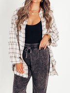 ⏰Early Autumn Sales 50% OFF🍂Women's Mineral Washed Button Down Plaid Shirt With Pockets