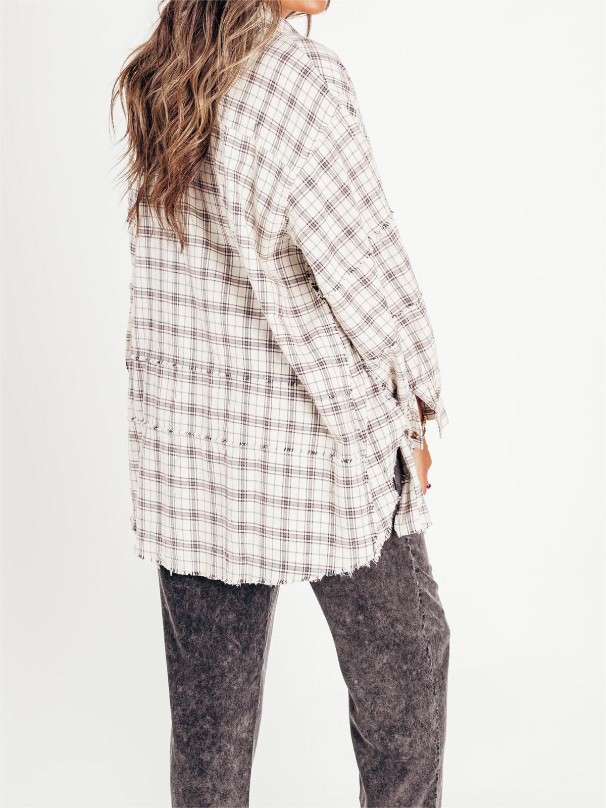 ⏰Early Autumn Sales 50% OFF🍂Women's Mineral Washed Button Down Plaid Shirt With Pockets