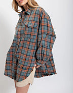 ⏰Early Autumn Sales 50% OFF🍂Women's Mineral Washed Button Down Plaid Shirt With Pockets