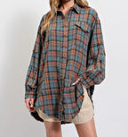 ⏰Early Autumn Sales 50% OFF🍂Women's Mineral Washed Button Down Plaid Shirt With Pockets