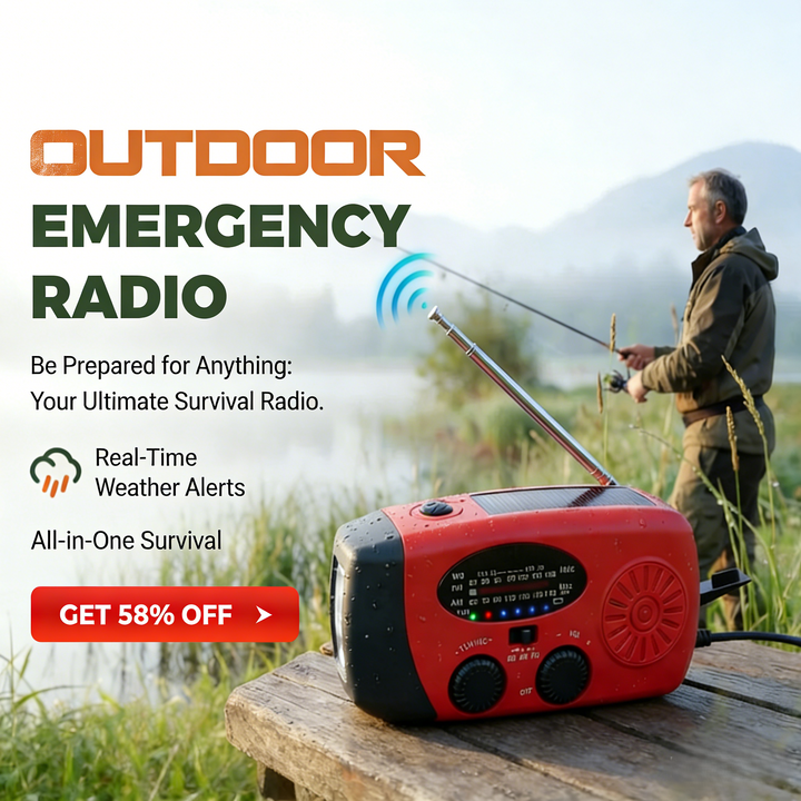📻 58% OFF NOW!🔋Multifunctional Portable Solar Emergency Radio – Power Bank, Hand Crank &amp; Weather Alert⚡