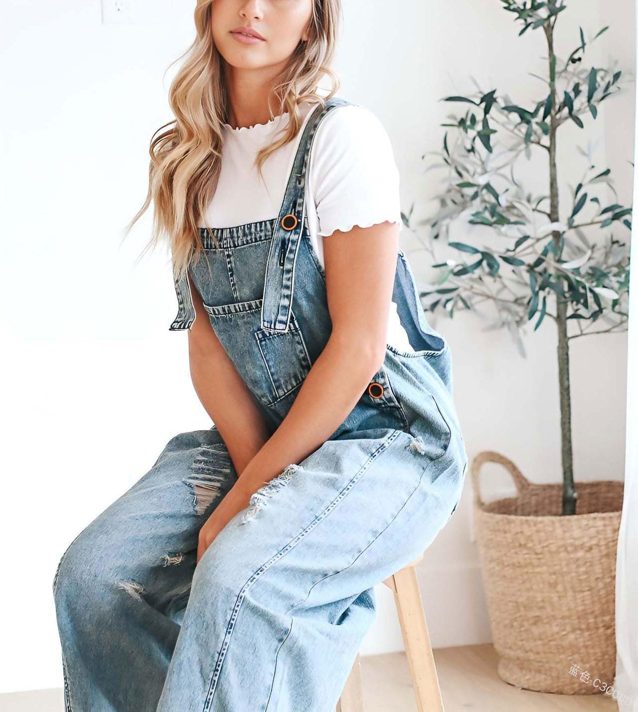 💃Limited time sale 50% OFF💓Women's Cute Casual Button Jumpsuit Ripped Denim Overalls