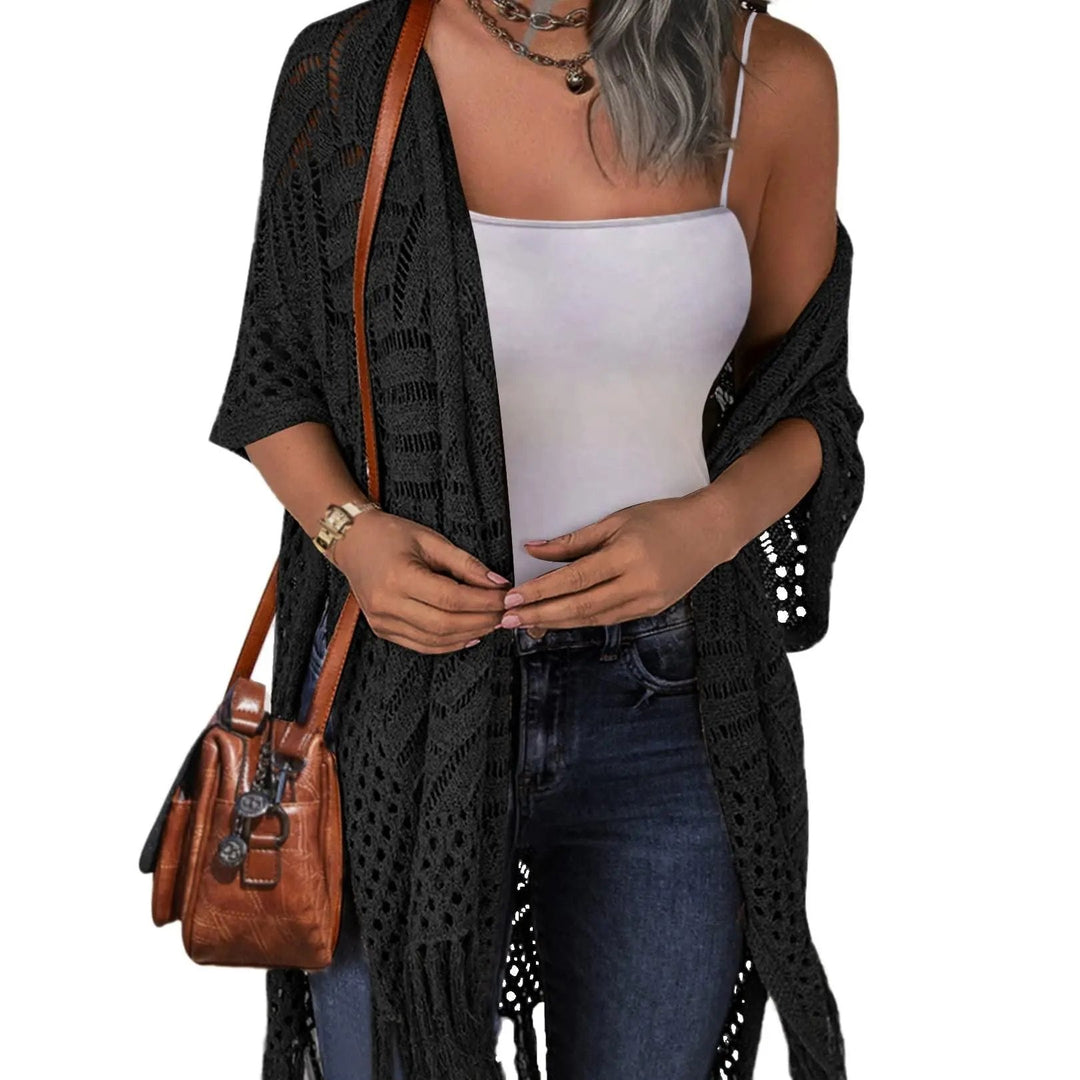 😍Women’s Oversized Knit Cardigan – Lightweight Crochet Tassel Kimono for Spring &amp; Summer 🌸