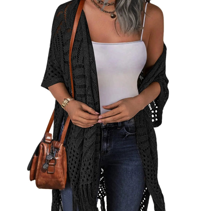 😍Women’s Oversized Knit Cardigan – Lightweight Crochet Tassel Kimono for Spring &amp; Summer 🌸