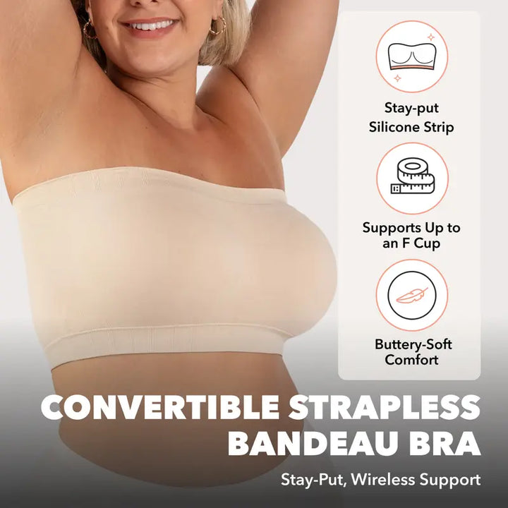 Shapermint Truekind Convertible Strapless Bandeau Bra with Wireless Comfort, Anti-Slip Grip &amp; Removable Straps