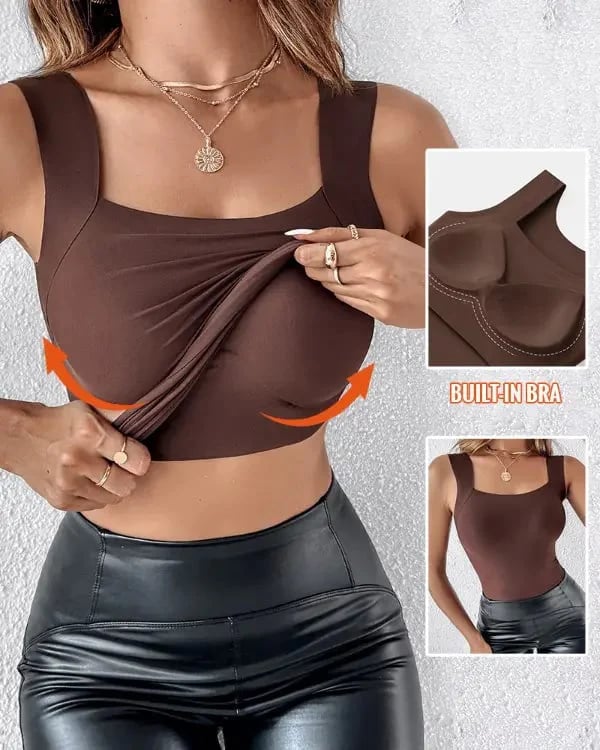 🏆 Spesialpris siste dag £14! 💐 Dame U-hals tanktopper med innebygd BH