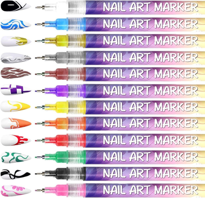 🎁Varmt salg 50 % RABATT⏳🎨12 farger neglekunstpenner sett