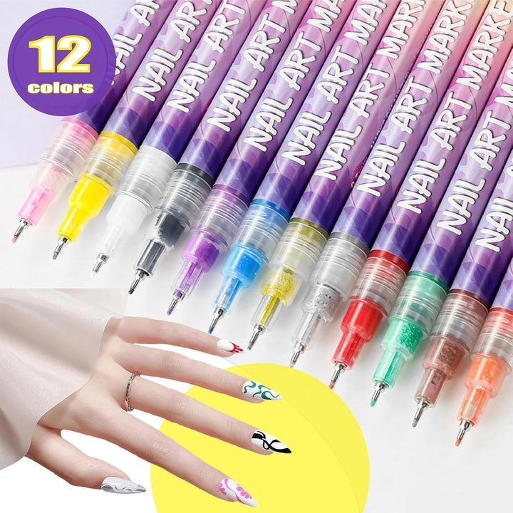 🎁Varmt salg 50 % RABATT⏳🎨12 farger neglekunstpenner sett