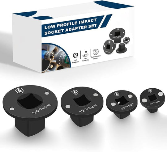 ✨Low Profile Impact Socket Adapter Set – Industrial Drive Ratchet & Wrench Adapter Set for Tight Spaces, 4PC Hardware Kit: 3/4" to 1", 1/2" to 3/4", 1/2" to 3/8", 1/4" to 3/8"