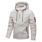 Men's Solid Color Waterproof Windproof Drawstring Zip-up Hoodie Jacket