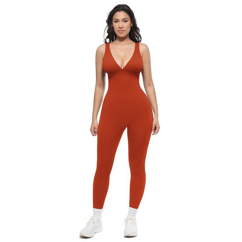 Jumpsuit met hoge stretch en V-hals