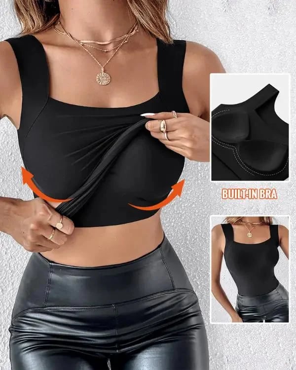 🏆 Spesialpris siste dag £14! 💐 Dame U-hals tanktopper med innebygd BH