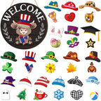 ⏰Interchangeable Welcome Sign with Highland Cow Featuring Seasonal Magnet, Detachable Hats, Accessories