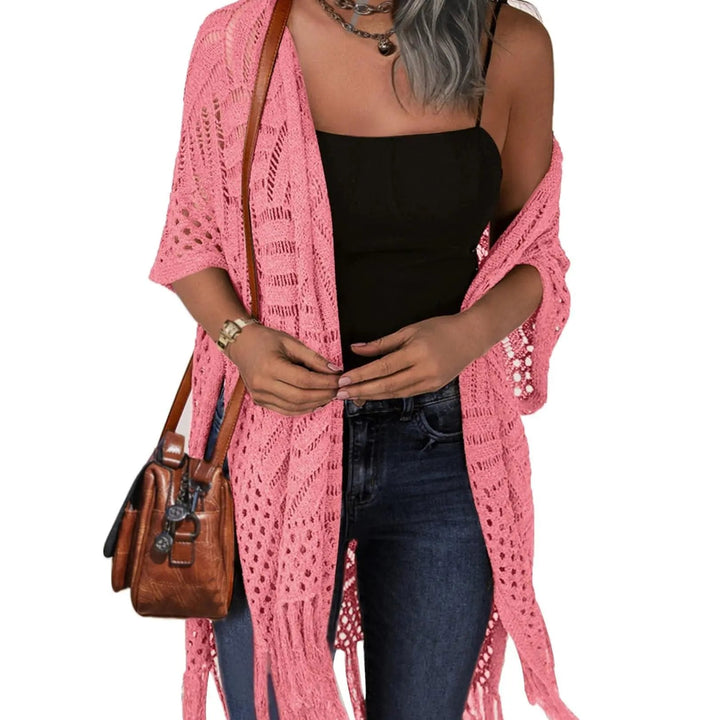 😍Women’s Oversized Knit Cardigan – Lightweight Crochet Tassel Kimono for Spring &amp; Summer 🌸