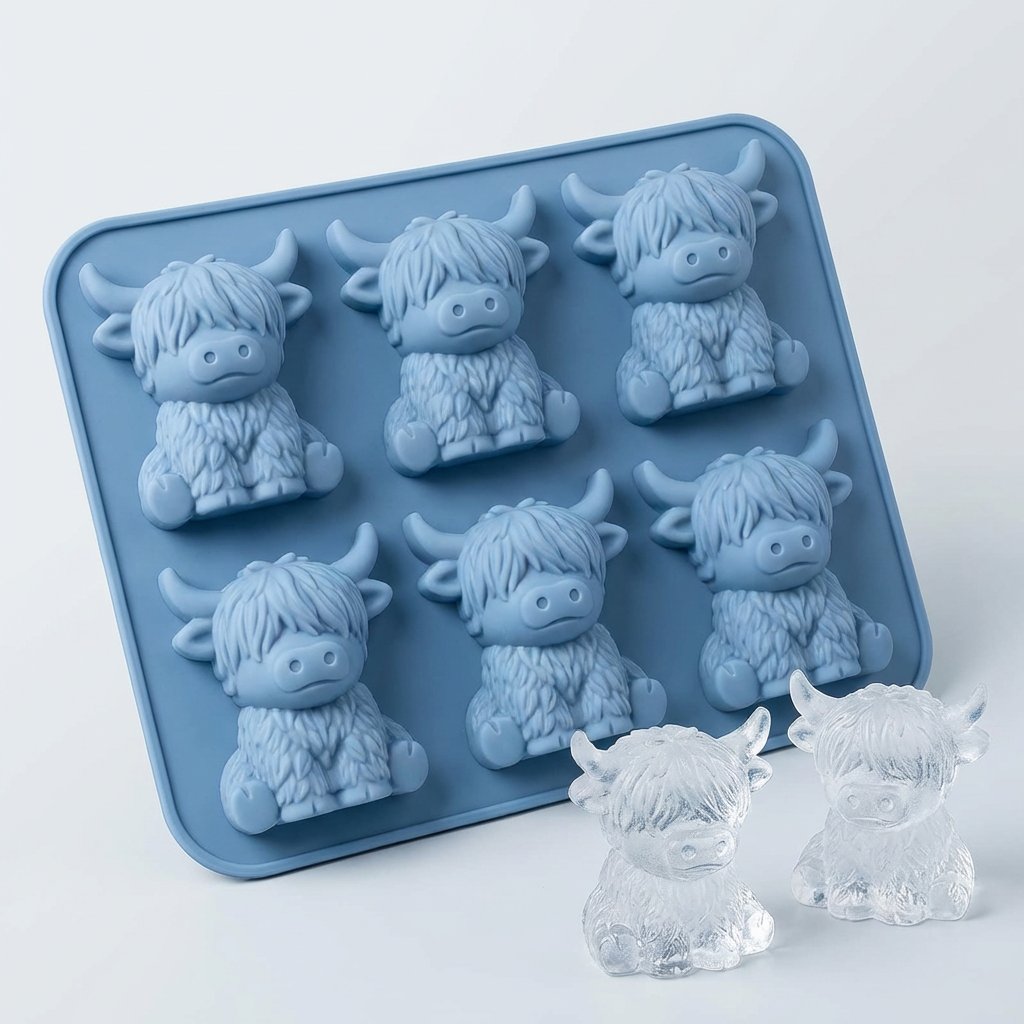 🐮 Mini Highland Cow isterningform – Sød 3D-is til drinks, fester &amp;  Gaver