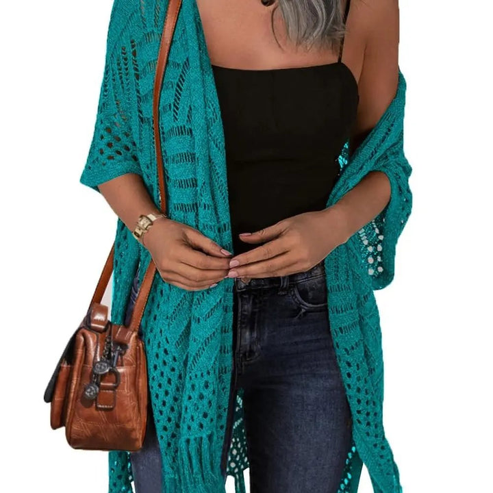 😍Women’s Oversized Knit Cardigan – Lightweight Crochet Tassel Kimono for Spring &amp; Summer 🌸