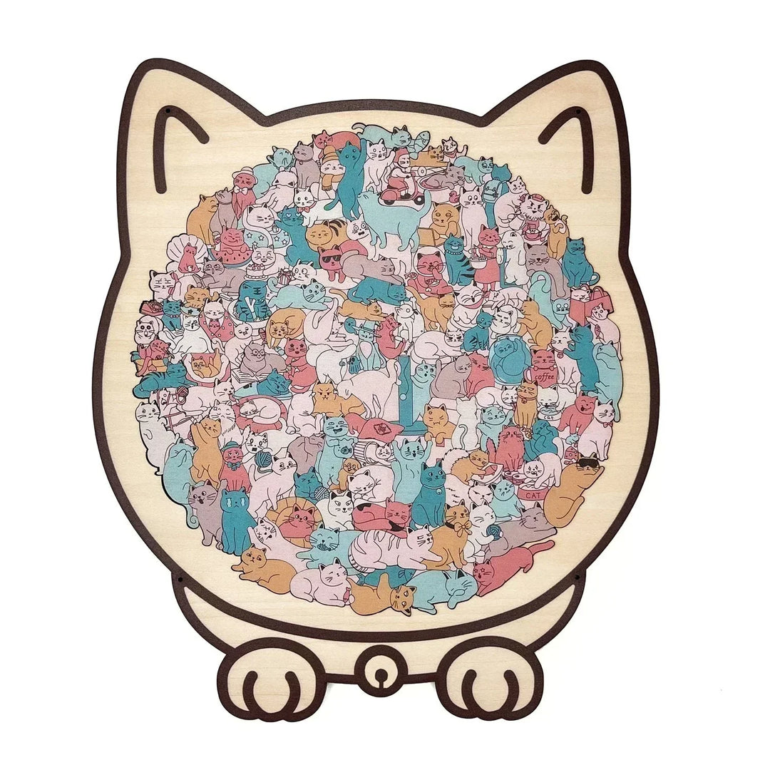 🎁135-Piece Morandi-Colored Cat Shaped Wooden Jigsaw Puzzle