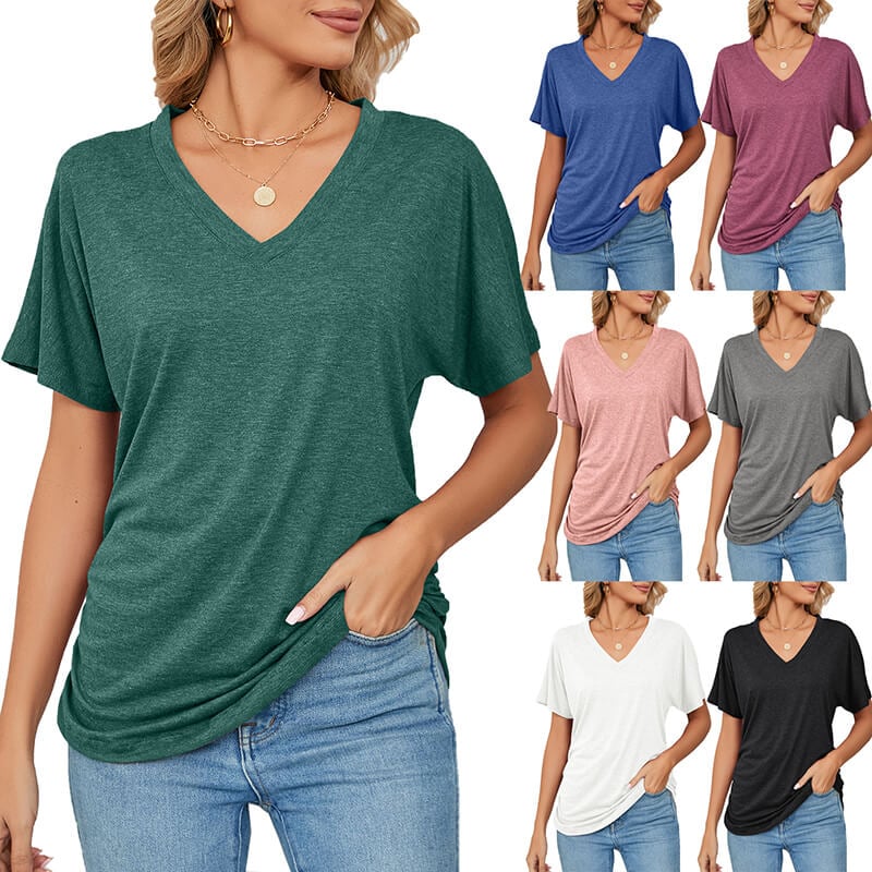 💕Hot Promotion- UP TO 50% OFF🌷V-Neck Solid Color Loose Ladies Tops