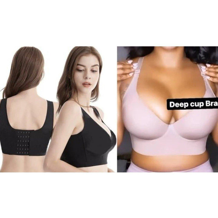 Full-Coverage Deep Cup Bra  – Smooths Back &amp; Sides, High-Back Support, 5D Seamed Lift, Breathable Stretch, U-Shape Panel – Ultimate Shapewear Comfort