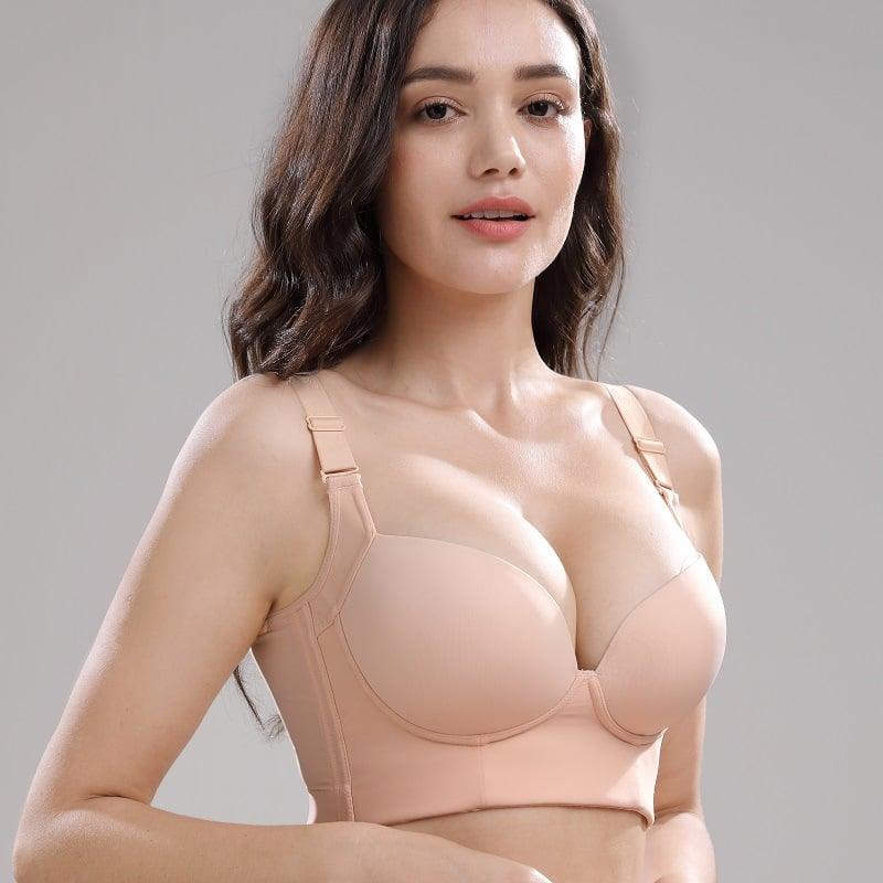 Full-Coverage Deep Cup Bra  – Smooths Back &amp; Sides, High-Back Support, 5D Seamed Lift, Breathable Stretch, U-Shape Panel – Ultimate Shapewear Comfort