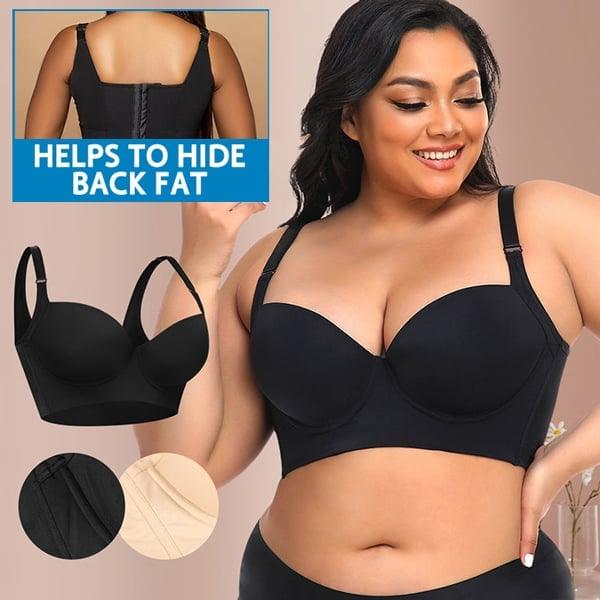 Full-Coverage Deep Cup Bra  – Smooths Back &amp; Sides, High-Back Support, 5D Seamed Lift, Breathable Stretch, U-Shape Panel – Ultimate Shapewear Comfort